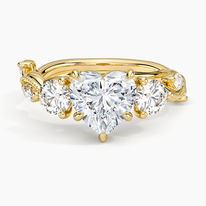 Vintage Secret Garden Three Stone Diamond Ring - Heart Center Stone