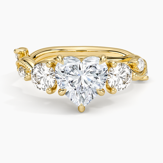 Vintage Secret Garden Three Stone Diamond Ring - Heart Center Stone