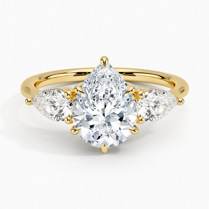 Luxe Opera Three Stone Diamond Ring - Pear Center Stone