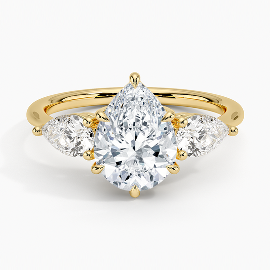 Luxe Opera Three Stone Diamond Ring - Pear Center Stone