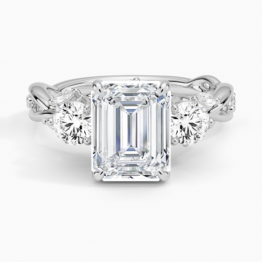 Secret Garden Three Stone Diamond Ring (3/4 ct. tw.) - Emerald Cut Center Stone