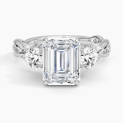 Secret Garden Three Stone Diamond Ring (3/4 ct. tw.) - Emerald Cut Center Stone