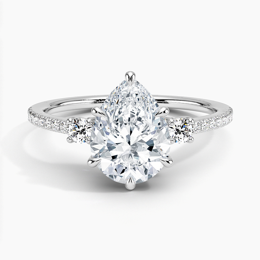 Lyra Three Stone Diamond Ring (1/4 ct. tw.) - Pear Center Stone
