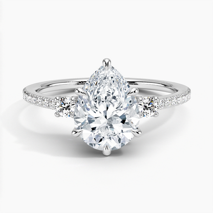 Lyra Three Stone Diamond Ring (1/4 ct. tw.) - Pear Center Stone