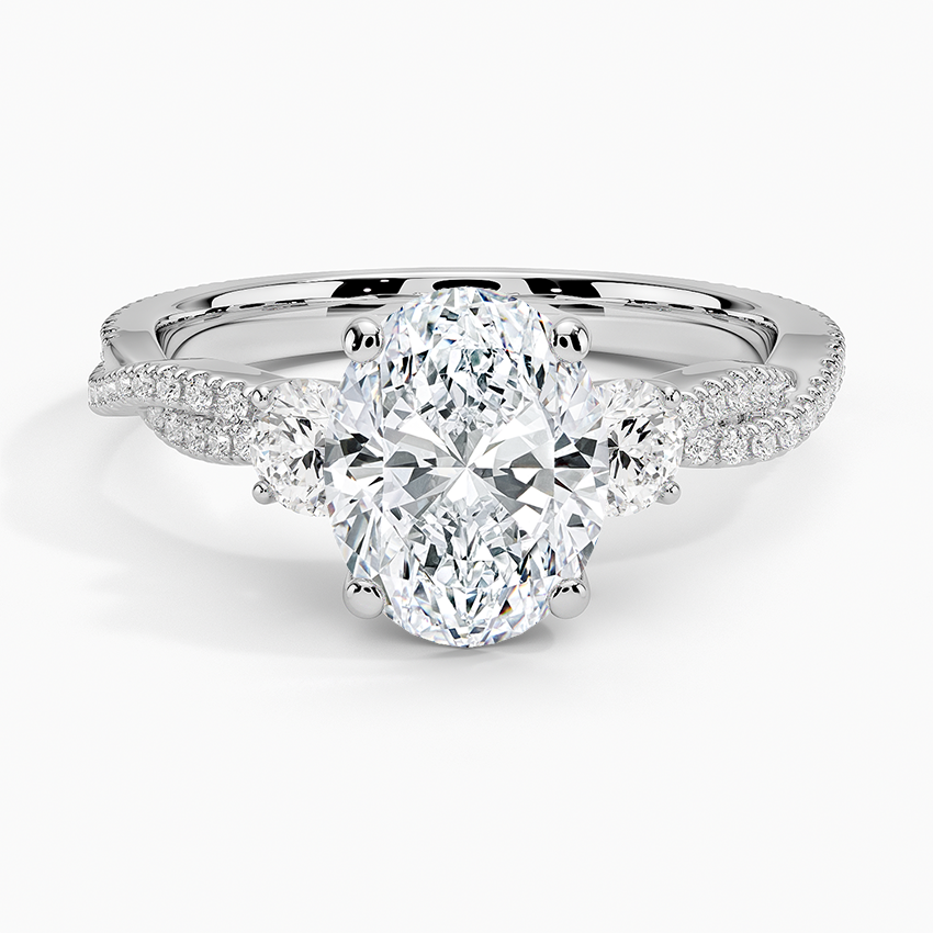 Luxe Three Stone Petite Twisted Vine Diamond Ring - Oval Center Stone