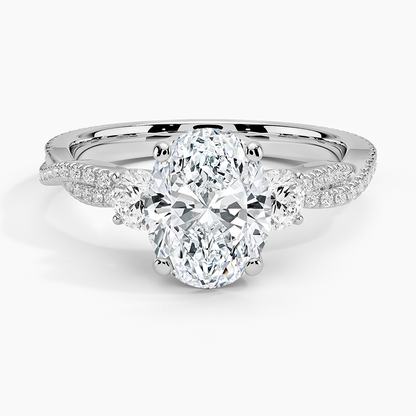 Luxe Three Stone Petite Twisted Vine Diamond Ring - Oval Center Stone