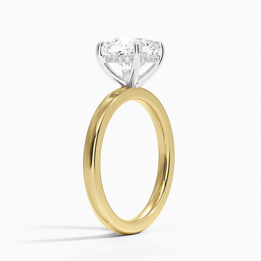 Platinum Mixed Metal Audrey 2mm Diamond Ring - Cushion Cut Center Stone