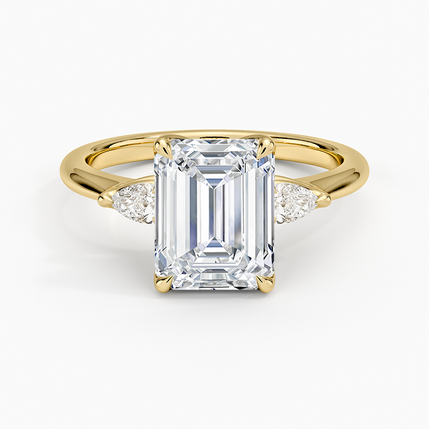 Petite Fleur Three Stone Diamond Ring - Emerald Cut Center Stone