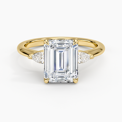 Petite Fleur Three Stone Diamond Ring - Emerald Cut Center Stone