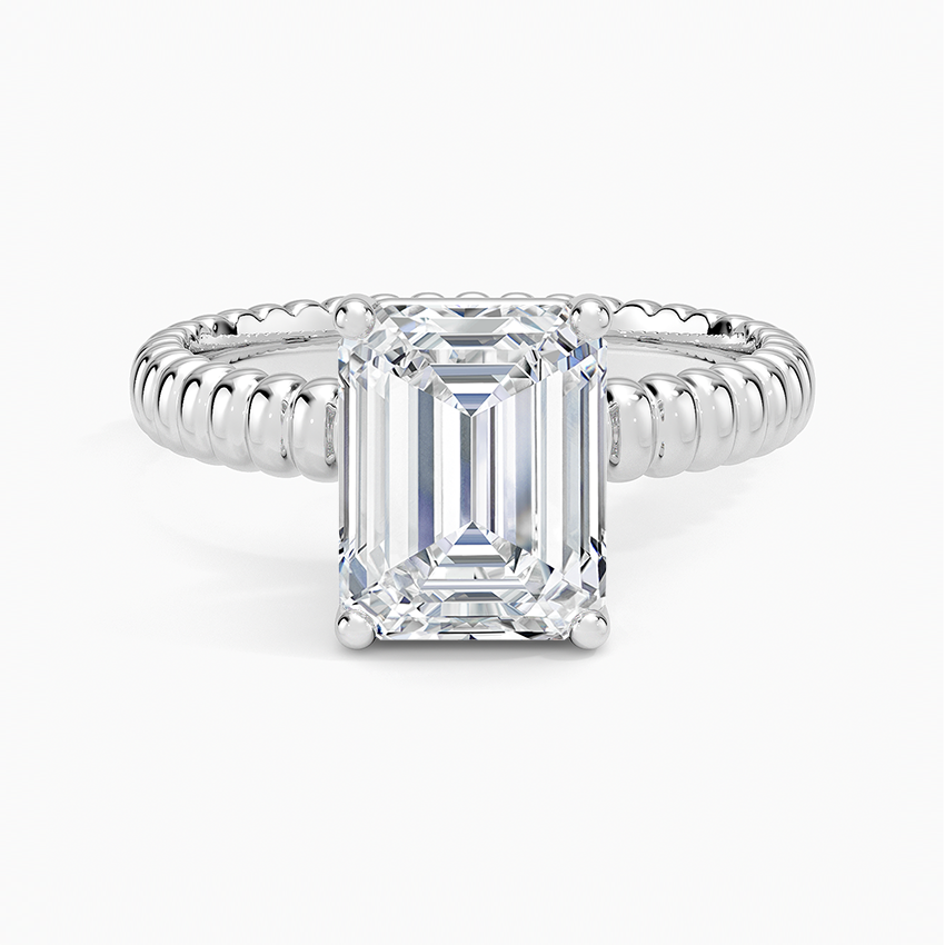 Petra Textured Solitaire Ring - Emerald Cut Center Stone