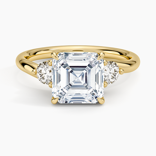 Atelier Three Stone Diamond Ring (1/3 ct. tw.) - Asscher Cut Center Stone