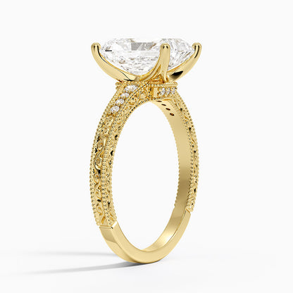 Hudson Engraved Diamond Ring - Radiant Cut Center Stone