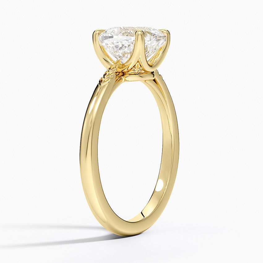 Laurel Engraved Ring - Cushion Cut Center Stone