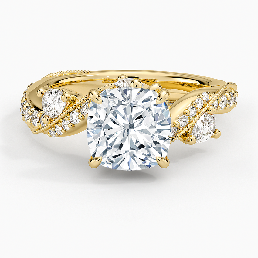 Grand Camellia Diamond Ring - Cushion Cut Center Stone