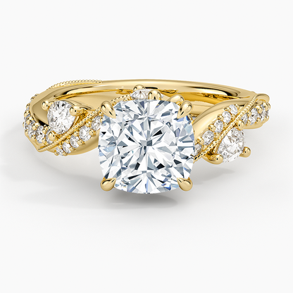 Grand Camellia Diamond Ring - Cushion Cut Center Stone