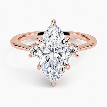 Petite Selene Three Stone Diamond Ring (1/10 ct. tw.) - Marquise Center Stone