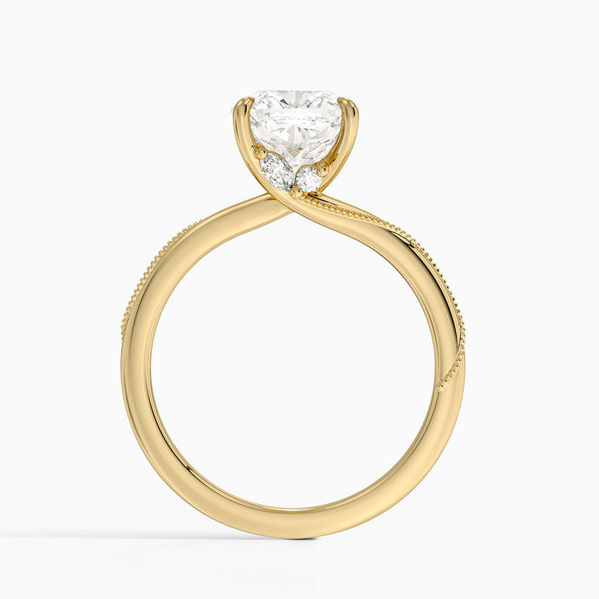 Adorned Camellia Milgrain Diamond Ring - Cushion Cut Center Stone