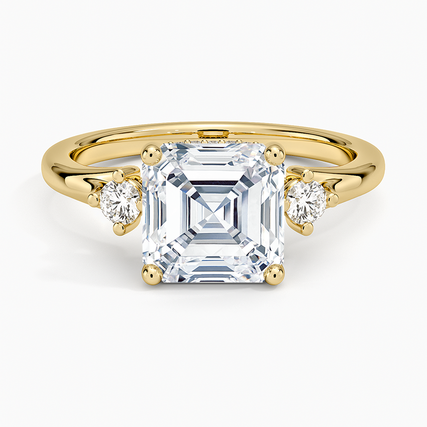 Floating Three Stone Diamond Ring - Asscher Cut Center Stone