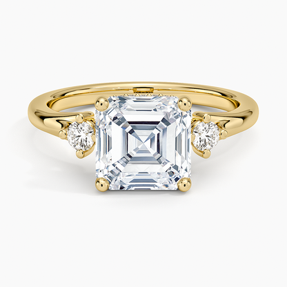 Floating Three Stone Diamond Ring - Asscher Cut Center Stone