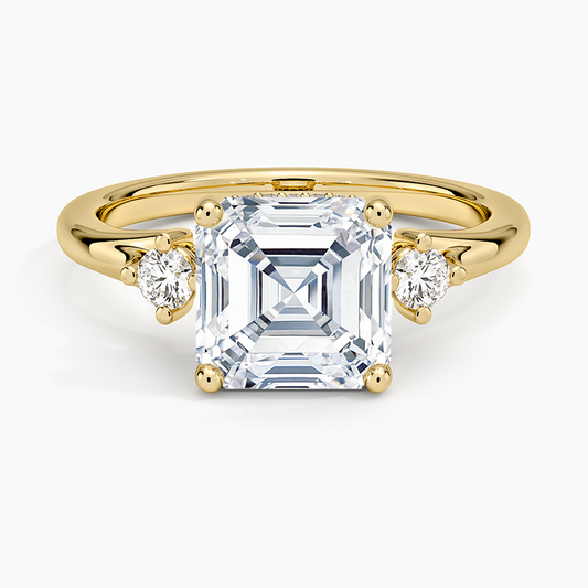 Floating Three Stone Diamond Ring - Asscher Cut Center Stone