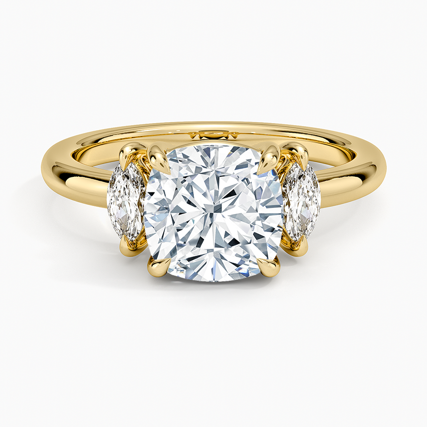 Sasha Three Stone Marquise Diamond Ring (1/3 ct. tw.) - Cushion Cut Center Stone
