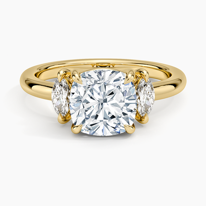 Sasha Three Stone Marquise Diamond Ring (1/3 ct. tw.) - Cushion Cut Center Stone