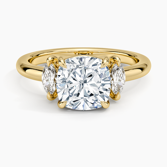 Sasha Three Stone Marquise Diamond Ring (1/3 ct. tw.) - Cushion Cut Center Stone