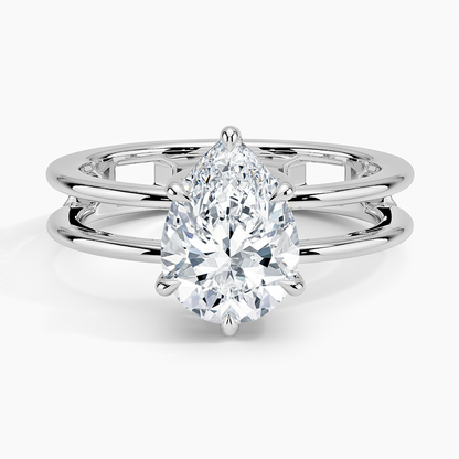 Aimee Open Double Band Solitaire Ring - Pear Center Stone