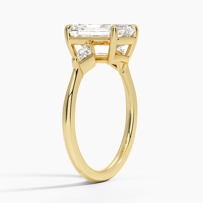 Cometa Three Stone Diamond Ring - Emerald Cut Center Stone