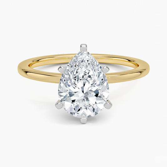 Six-Prong Petite Comfort Fit 1.5mm Solitaire Ring - Pear Center Stone