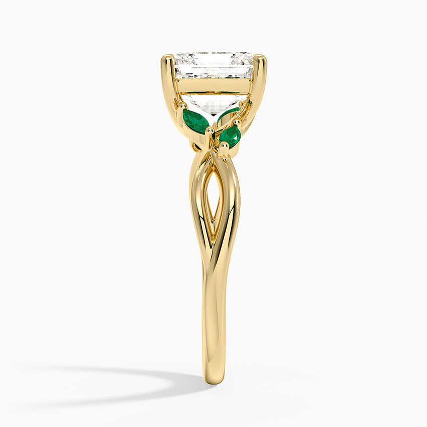 Willow Ring With Lab Emerald Accents - Asscher Cut Center Stone