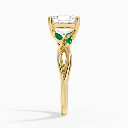 Willow Ring With Lab Emerald Accents - Asscher Cut Center Stone
