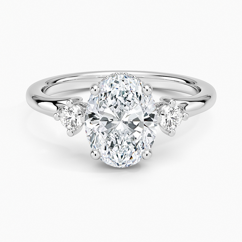 Floating Three Stone Diamond Ring - Oval Center Stone