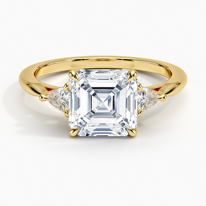 Trillion Cut Three Stone Diamond Ring - Asscher Cut Center Stone