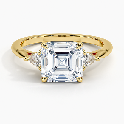 Trillion Cut Three Stone Diamond Ring - Asscher Cut Center Stone