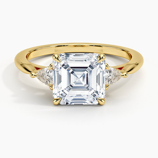 Trillion Cut Three Stone Diamond Ring - Asscher Cut Center Stone