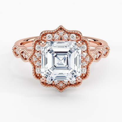 Cadenza Halo Diamond Ring - Asscher Cut Center Stone