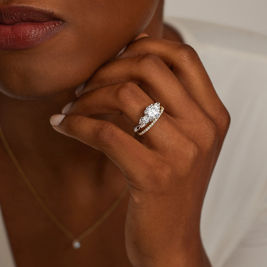 Secret Garden Three Stone Diamond Ring (3/4 ct. tw.) - Emerald Cut Center Stone