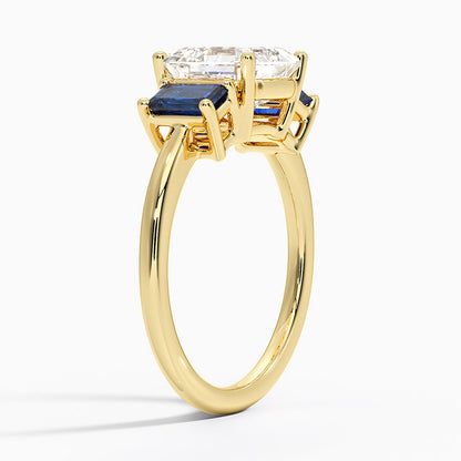 Luxe Rhiannon Three Stone Sapphire Ring - Asscher Cut Center Stone