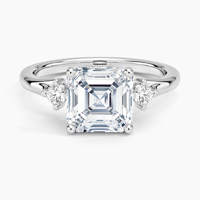 Floating Three Stone Diamond Ring - Asscher Cut Center Stone