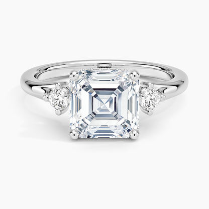 Floating Three Stone Diamond Ring - Asscher Cut Center Stone