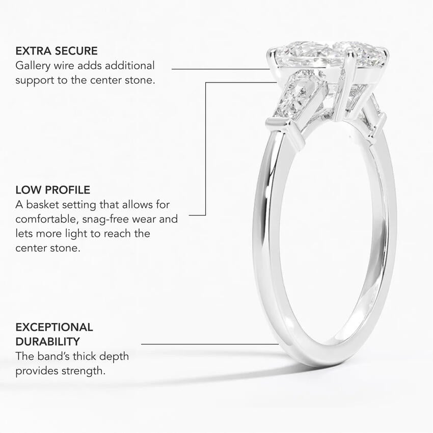 Symphony Tapered Baguette Three Stone Diamond Ring (1/2 ct. tw.) - Cushion Cut Center Stone