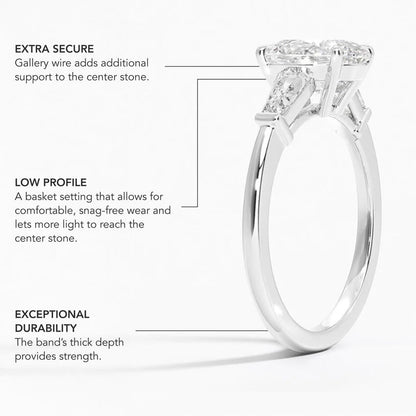 Symphony Tapered Baguette Three Stone Diamond Ring (1/2 ct. tw.) - Cushion Cut Center Stone