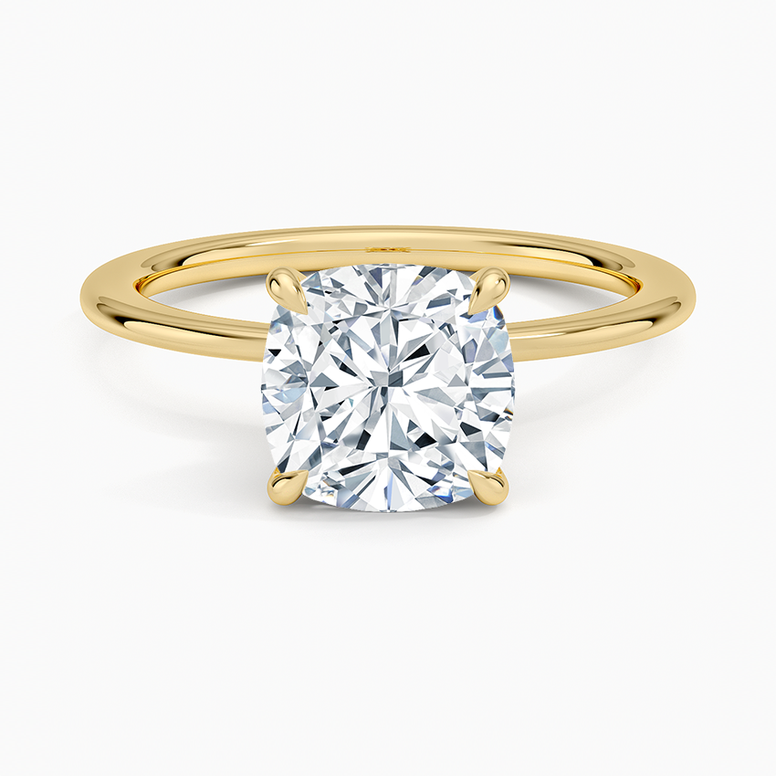Petite Secret Halo Diamond Ring - Cushion Cut Center Stone