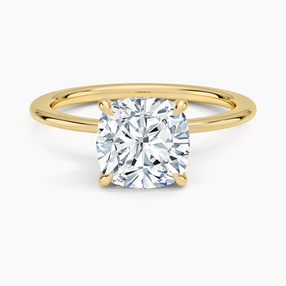 Petite Secret Halo Diamond Ring - Cushion Cut Center Stone