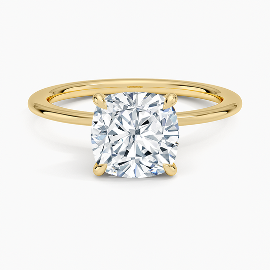 Petite Secret Halo Diamond Ring - Cushion Cut Center Stone