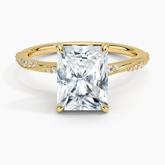 Camellia Hidden Accent 1.5mm Diamond Ring - Radiant Cut Center Stone
