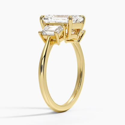 Luxe Embrace Three Stone Trapezoid Diamond Ring - Emerald Cut Center Stone