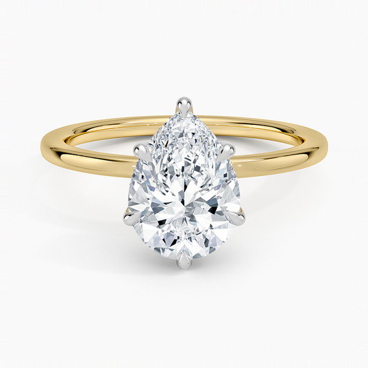 Platinum Adorned Mixed Metal Diamond Ring - Pear Center Stone