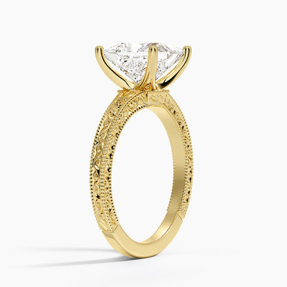 Hudson Engraved Ring - Princess Cut Center Stone